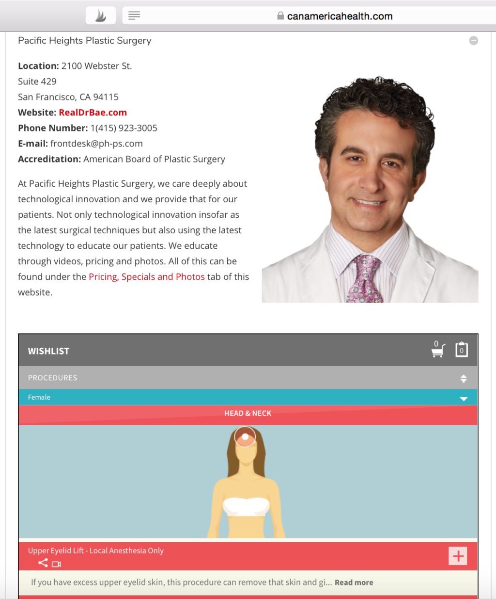 Canamerica Plastic Surgeon San Francisco Pacific Heights Plastic Surgery